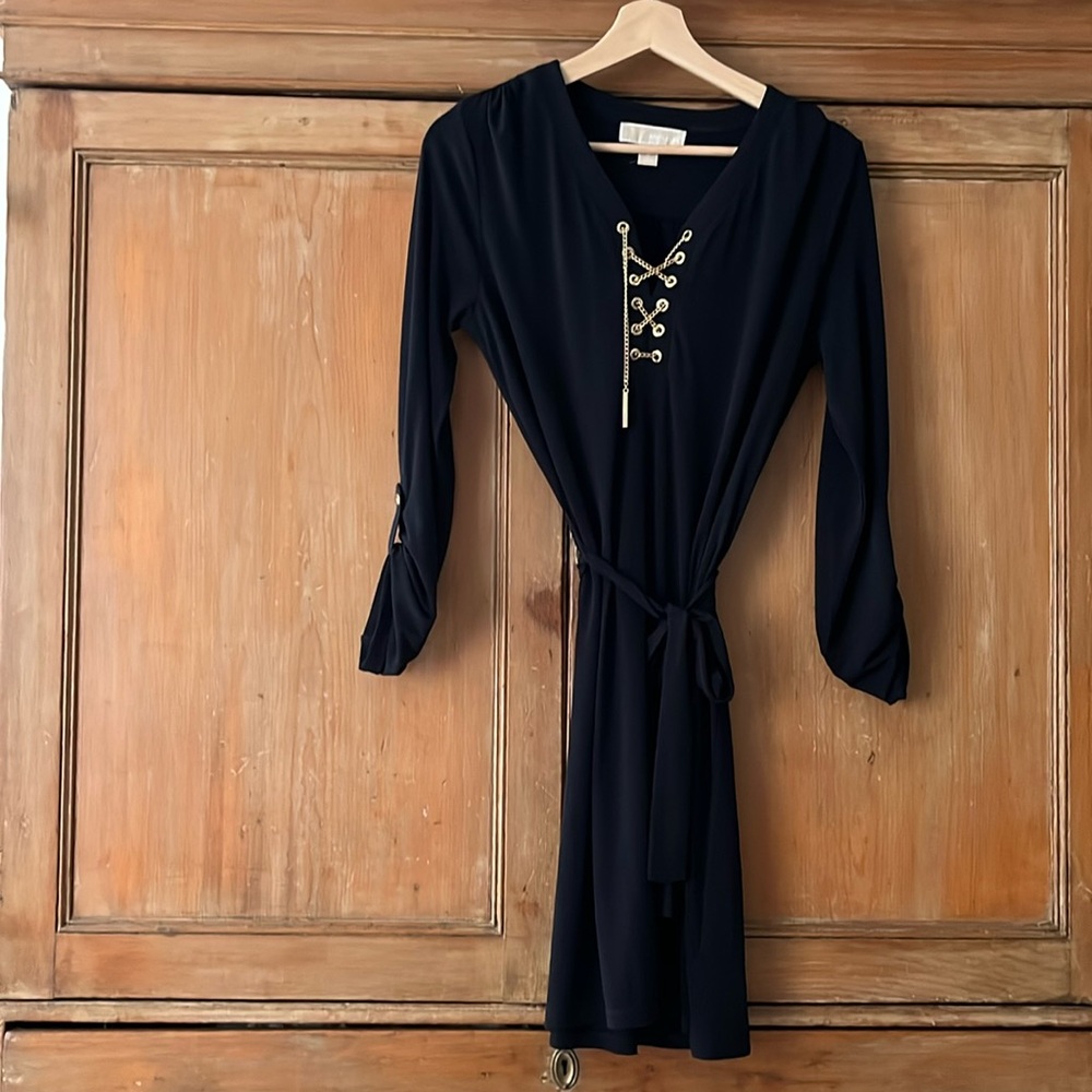 Navy tie-up Michael Kors belted dress